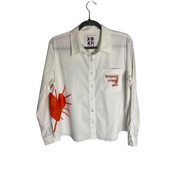 Kerri Rosenthal Mia Cotton Button Down Heart Sun Shirt-sz Medium - Picture 1 of 11